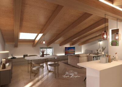 zona giorno open space mansarda progettazione ristrutturazione Perugia